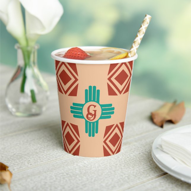 Gobelets En Papier Turquoise Zia Tribal Brown Tan (Insitu)