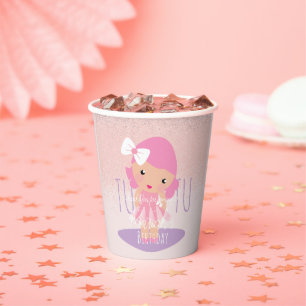 Gobelets En Papier Tutu minimal Fille Anniversaire Cartoon Rose Paill