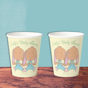 Gobelets En Papier Twin Bunnies Baby shower Coupe de papier jaune