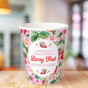 Gobelets En Papier Twins Joint Strawberry Berry 1er Birthday Girls