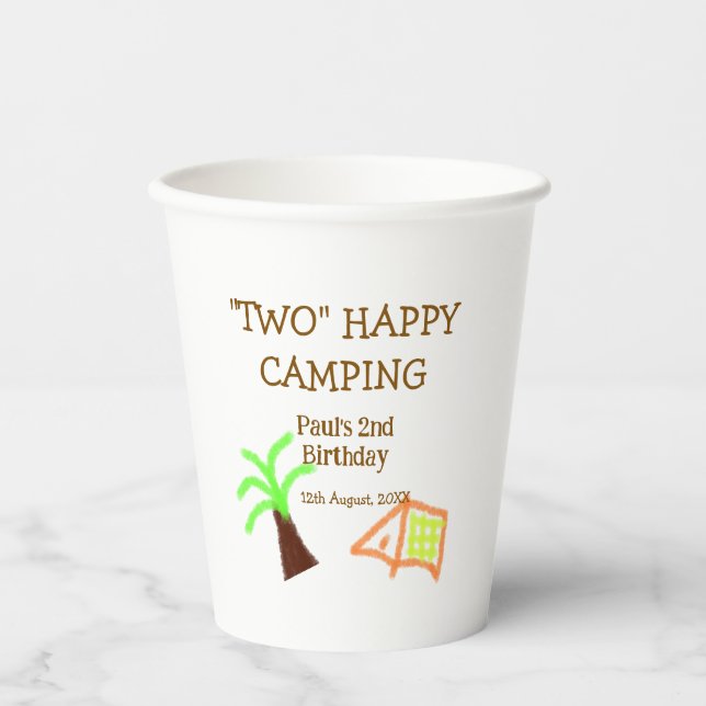 Gobelets En Papier Two happy camping 2nd birthday tree camp kids (Recto)