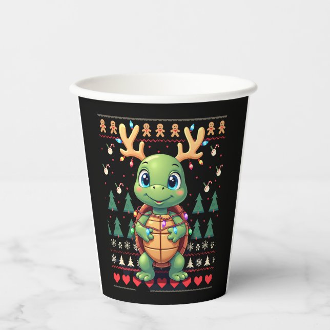 Gobelets En Papier Ugly Xmas Sweater Style Lighting Turtle Christmas  (Recto)
