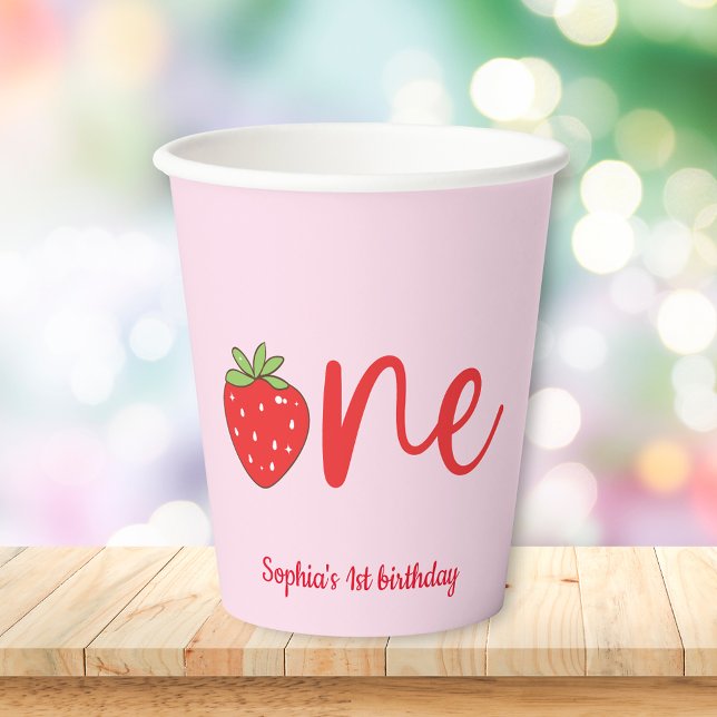 Gobelets En Papier Un anniversaire fraise rose (Créateur téléchargé)