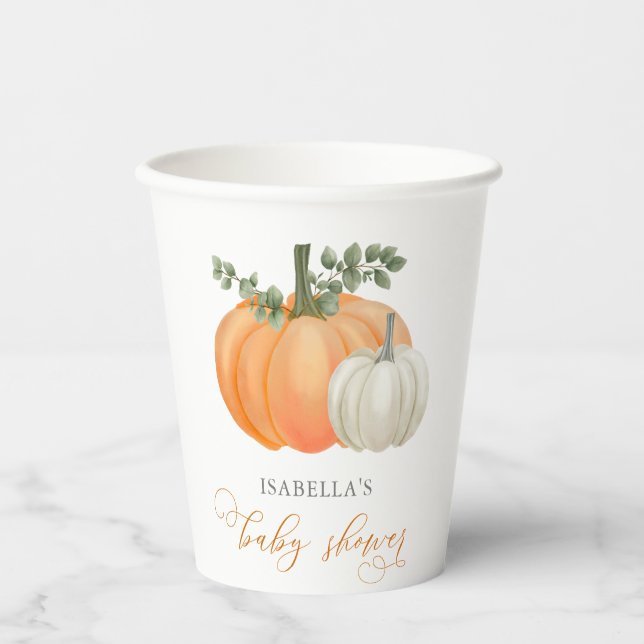 Gobelets En Papier Un Baby shower Automne Un Peu Citrouille (Recto)