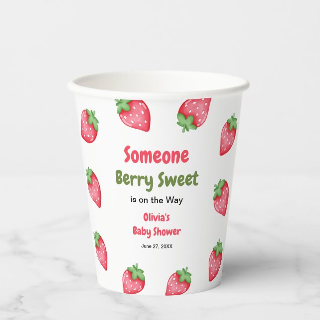 Gobelets En Papier Un Baby shower de fraise doux Berry (Recto)