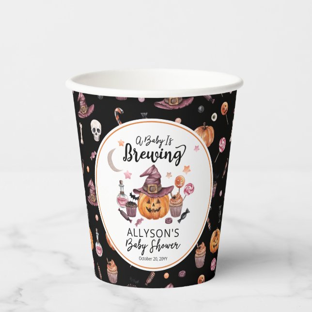 Gobelets En Papier Un bébé brasse Jack-O-Lanterne Douche Halloween (Recto)