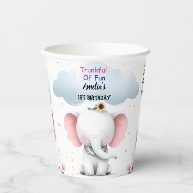 Gobelets En Papier Un éléphant blanc bois Anniversaire 1er anniversai (Recto)