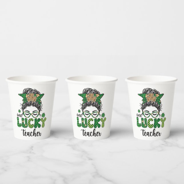 Gobelets En Papier Un enseignant chanceux - Saint-Patrick (Multi)
