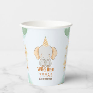 Gobelets En Papier Un joli éléphant sauvage 1er anniversaire