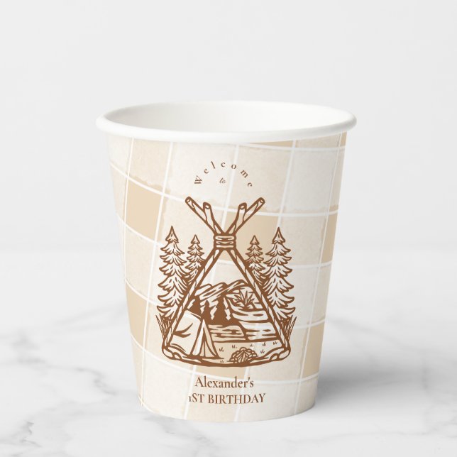 Gobelets En Papier Un joyeux Camper Mountain Forest 1er anniversaire (Recto)