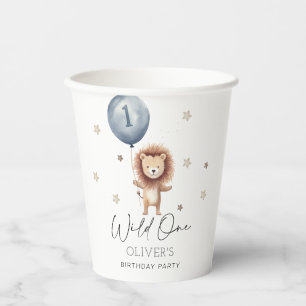 Gobelets En Papier Un Lion Sauvage Avec Ballon Premier anniversaire