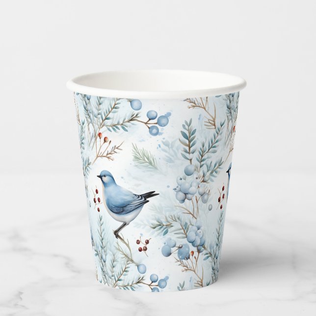 Gobelets En Papier Un oiseau dans un hiver froid - (Recto)