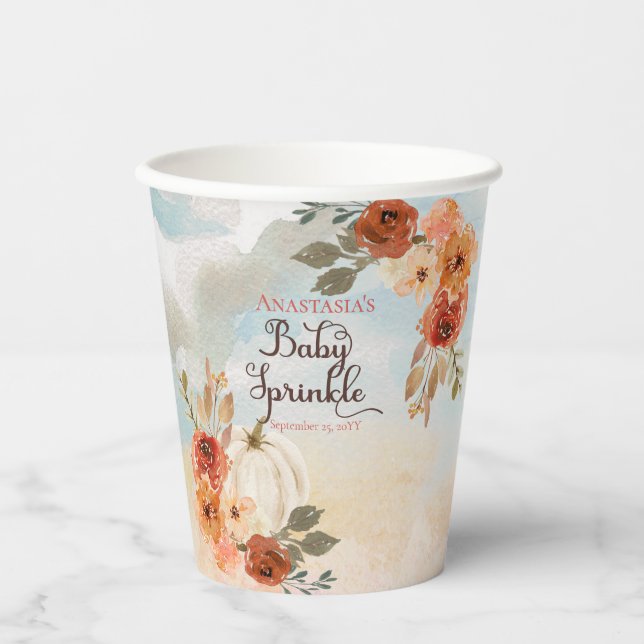 Gobelets En Papier Un Petit Citrouille | Automne Floral Girl Baby Spr (Recto)