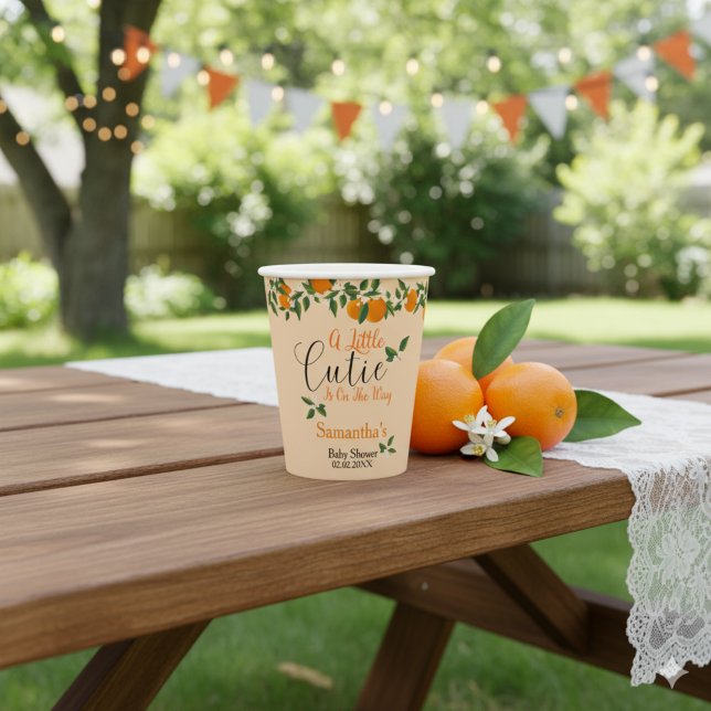 Gobelets En Papier Un Petit Coup Sur Le Chemin Baby shower Orange (Créateur téléchargé)
