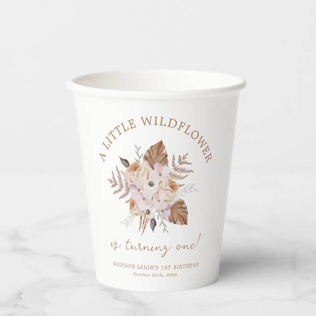 Gobelets En Papier Un Petit Fleur sauvage Anniversaire Dark Terracott (Recto)