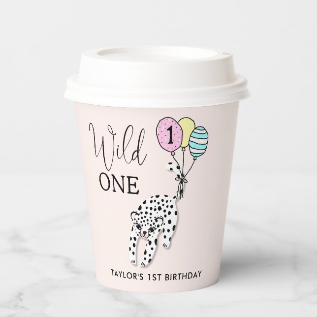 Gobelets En Papier Un sauvage | Leopard Balloon fille 1er anniversair (Recto)