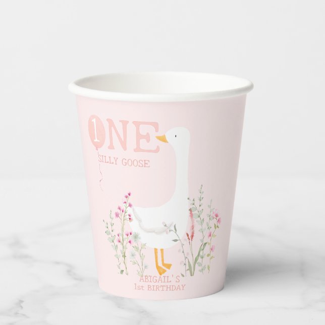 Gobelets En Papier Une fille rose d'oie sotte 1er anniversaire (Recto)