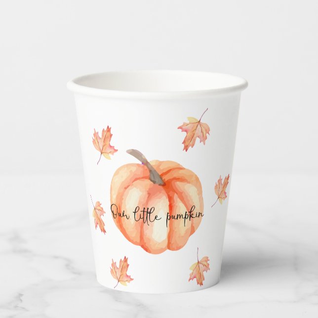 Gobelets En Papier Une Petite Aquarelle Citrouille Halloween automne (Recto)