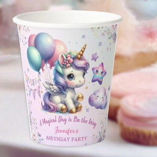 Gobelets En Papier Unicorn Anniversaire Fille Purple & Gold Papier