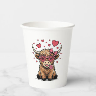 Gobelets En Papier Vache des Highlands mignonne Saint-Valentin lunett