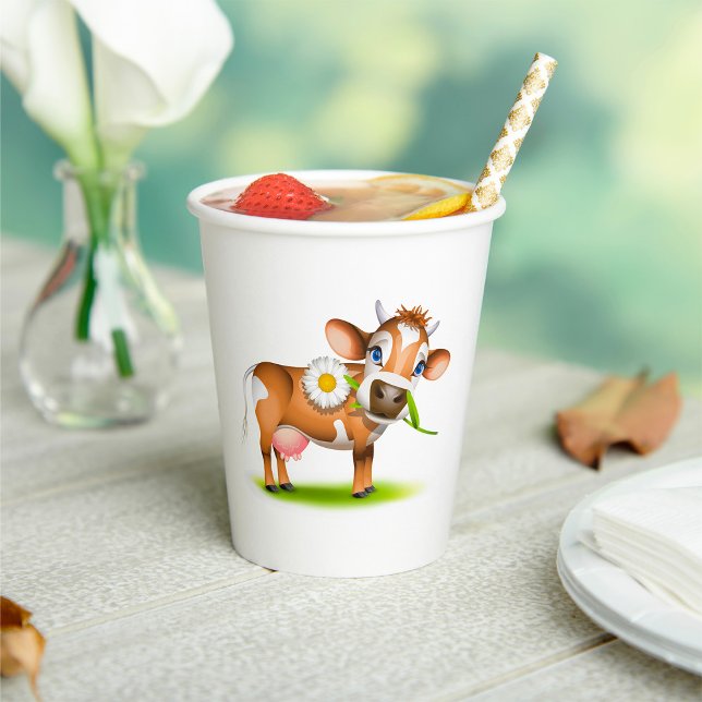 Gobelets En Papier Vache laitière au dessin mignonne avec fleur et he (Créateur téléchargé)