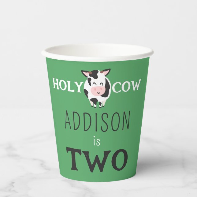Gobelets En Papier Vache Saint 2e Anniversaire ferme (Recto)