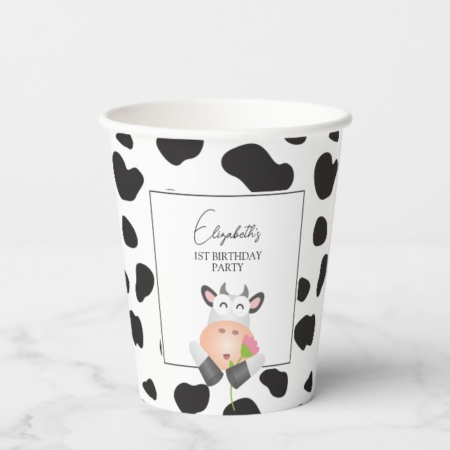 Gobelets En Papier Vache Whimsical Imprimer Vache Sainte Première fêt (Verso)