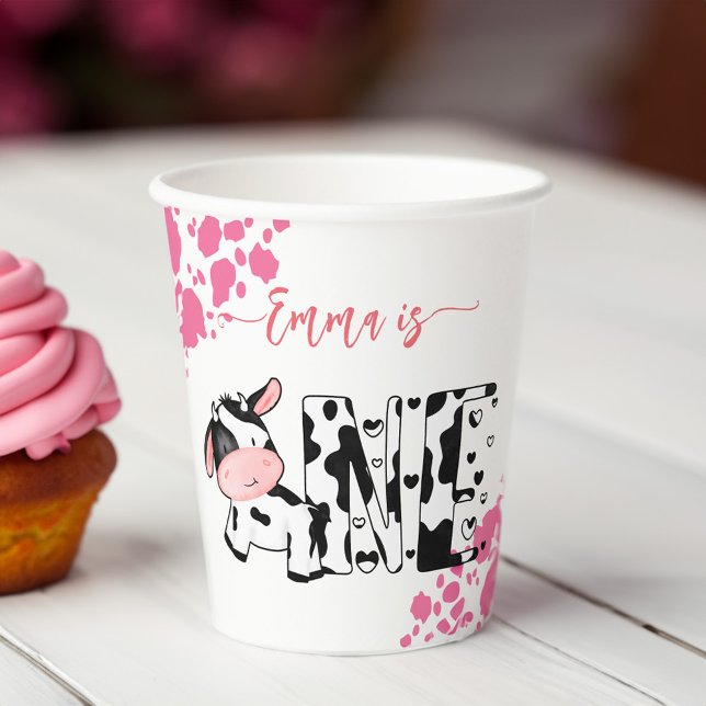 Gobelets En Papier Vaisselle de fête de vache rose motif imprimé (Cow party tableware pink cow pattern printed paper cups personalized 1st birthday tableware )