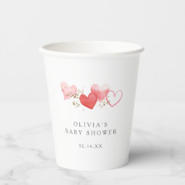 Gobelets En Papier Valentine Aquarelle Coeurs Baby shower fille