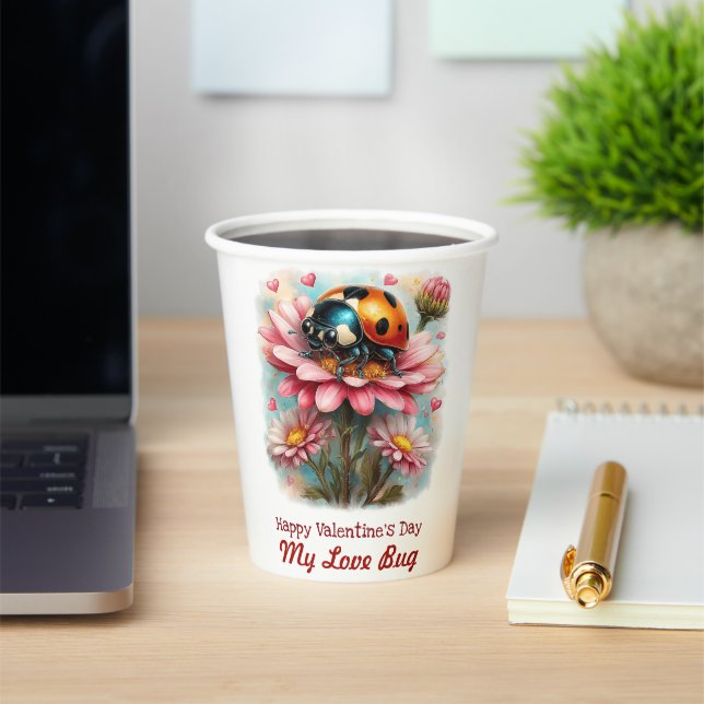 Gobelets En Papier  Valentine Love Bug on Blossoms Rose (Insitu)