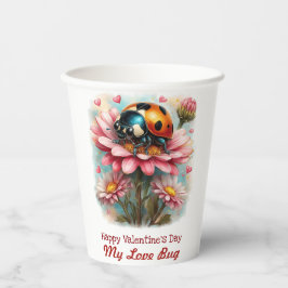Gobelets En Papier  Valentine Love Bug on Blossoms Rose