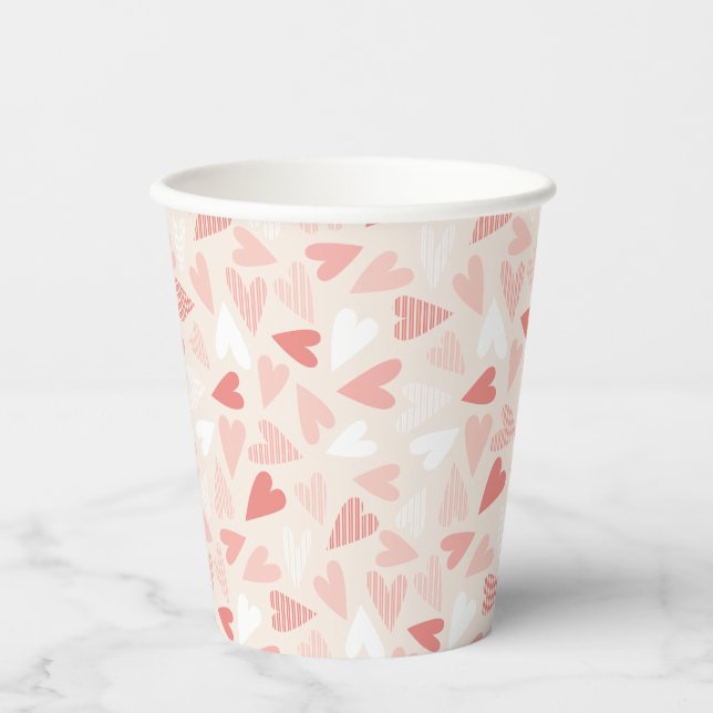 Gobelets En Papier Valentines Jour Chic Coeurs Rose (Recto)