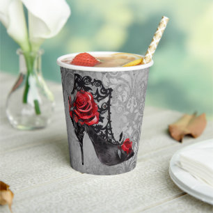 Gobelets En Papier Vampy Vogue Grunge   Stiletto Lace Bootie Roses