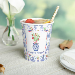 Gobelets En Papier Vase Chinoiserie de fraises rouges Personnalisé