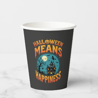 Gobelets En Papier Vecteur de maison hantée de bonheur d'Halloween