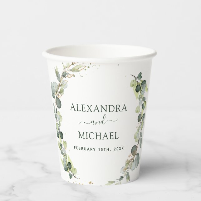Gobelets En Papier Verdure mariage Eucalyptus Botanique (Recto)