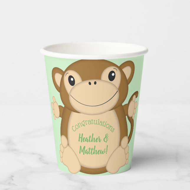 Gobelets En Papier Vert Baby shower singe (Recto)