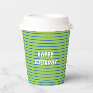 Gobelets En Papier Vert & Bleu Joyeux anniversaire enfant