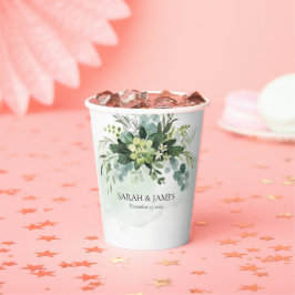 Gobelets En Papier Vert doux Mariage Succulent Floral Botanique