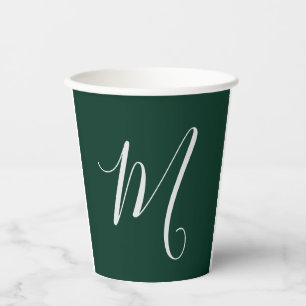 Gobelets En Papier Vert foncé Plain Élégant Moderne Monogramme de son