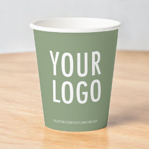 Gobelets en papier vert sauge Logo d'entreprise pe