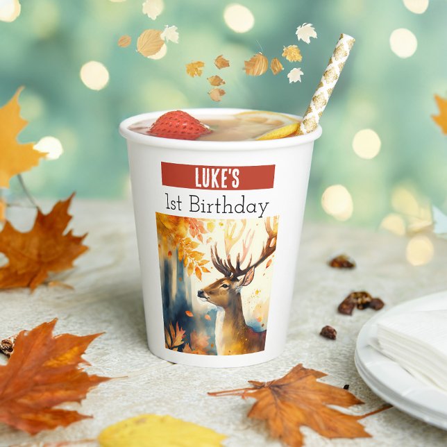 Gobelets En Papier Vibes d'automne Cerf - 1er anniversaire - (Créateur téléchargé)