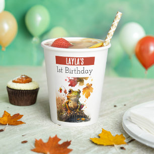 Gobelets En Papier Vibes d'automne Grenouille - 1er anniversaire -