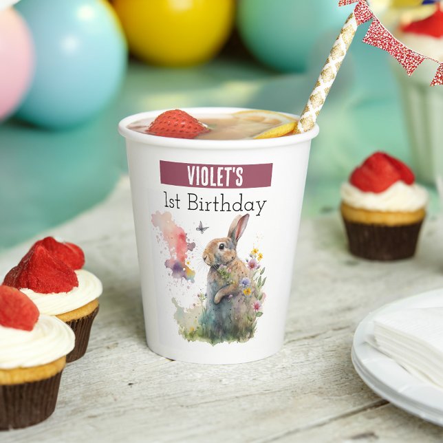 Gobelets En Papier Vibes de printemps Rabbit - 1er anniversaire - (Créateur téléchargé)