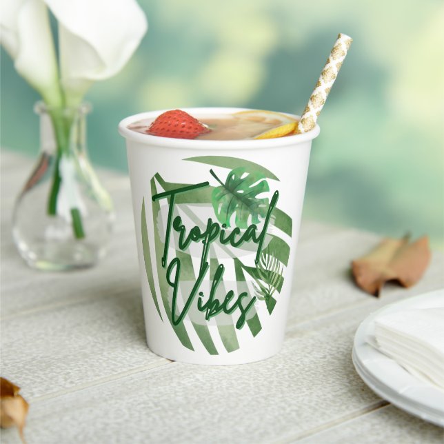 Gobelets En Papier Vibes tropicales - Palmier vert à thème  (Insitu)