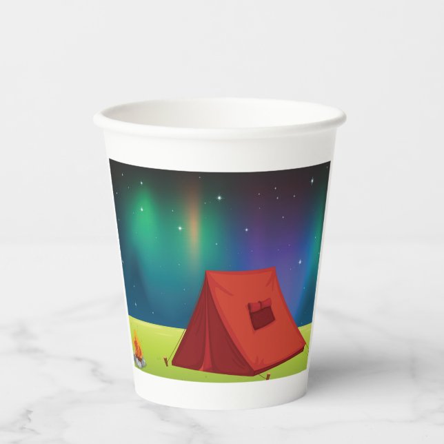 Gobelets En Papier Vibrant Northern Lights Camping Tent Night (Recto)