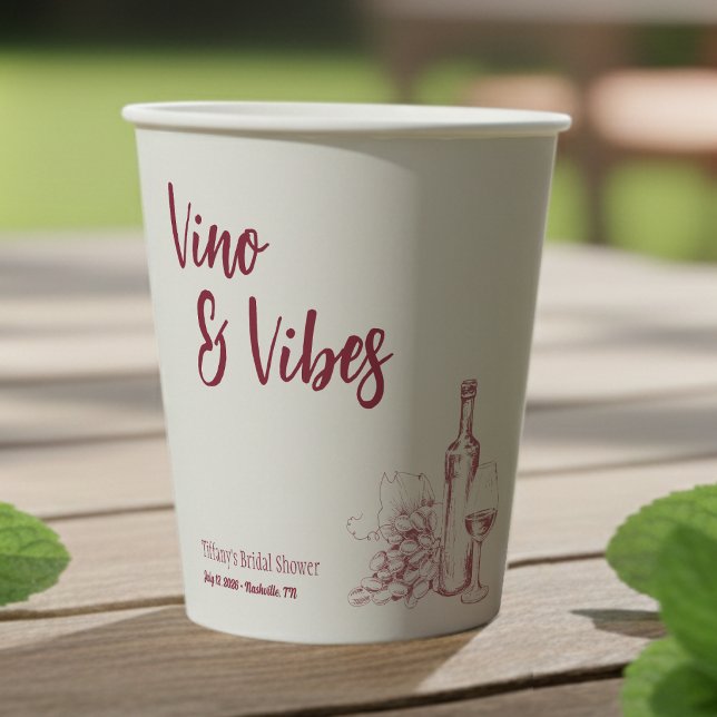 Gobelets En Papier Vino & Vibes Enterrement de Vie de Jeune Fille (Créateur téléchargé)