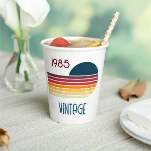 Gobelets En Papier Vintage 1985 Retro Stripe Sun