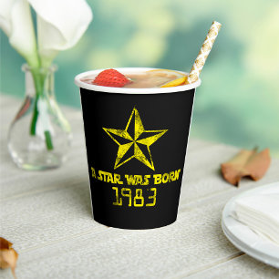 Gobelets En Papier Vintage A Star Est Né 1983 Yellow Star