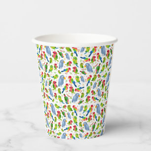 Gobelets En Papier Vintage Birds Motif, Colorful parakeet motif